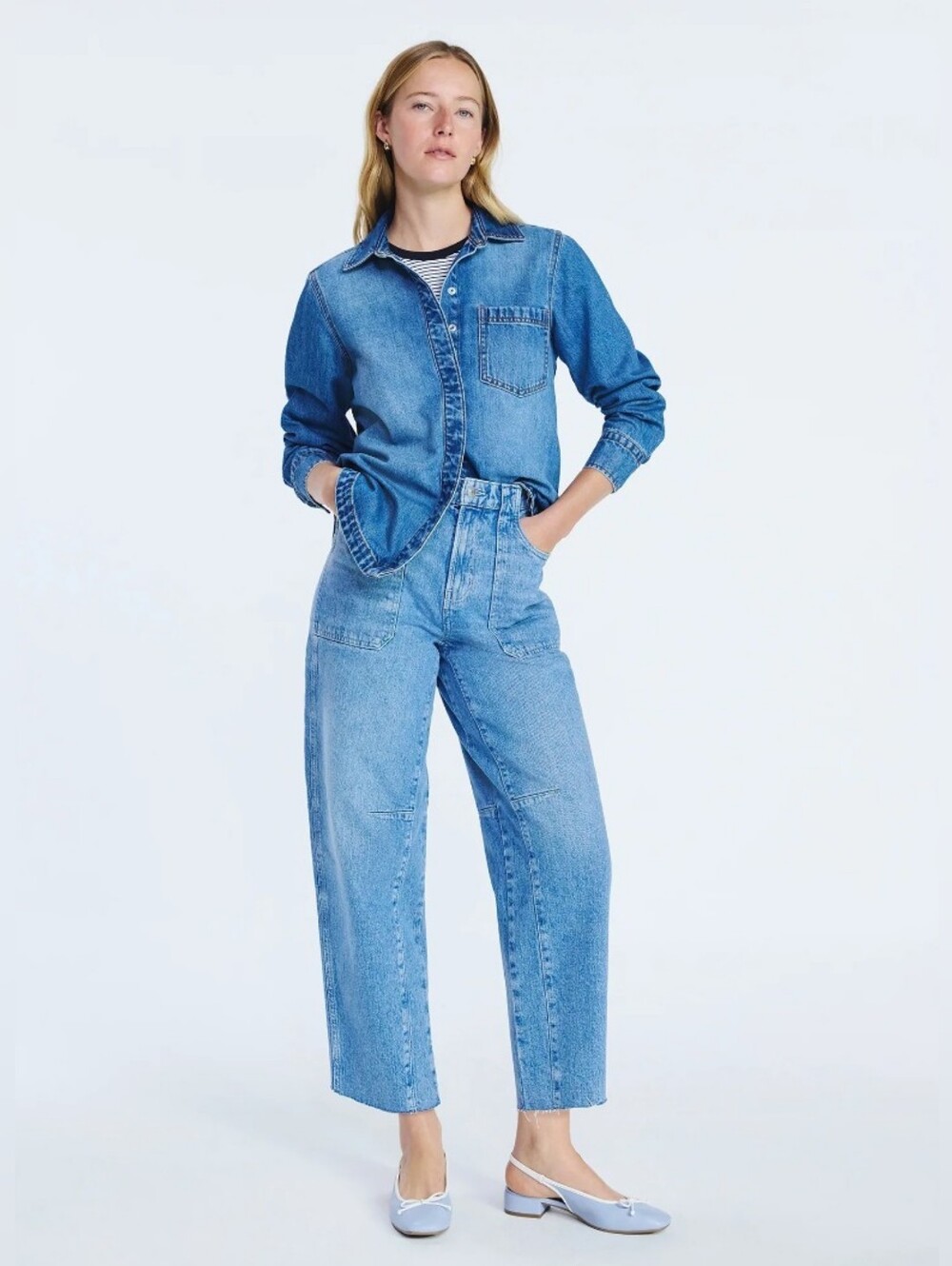 Free Assembly Sky Blue Indigo Wash Carpenter Barrel Jeans Sz 14